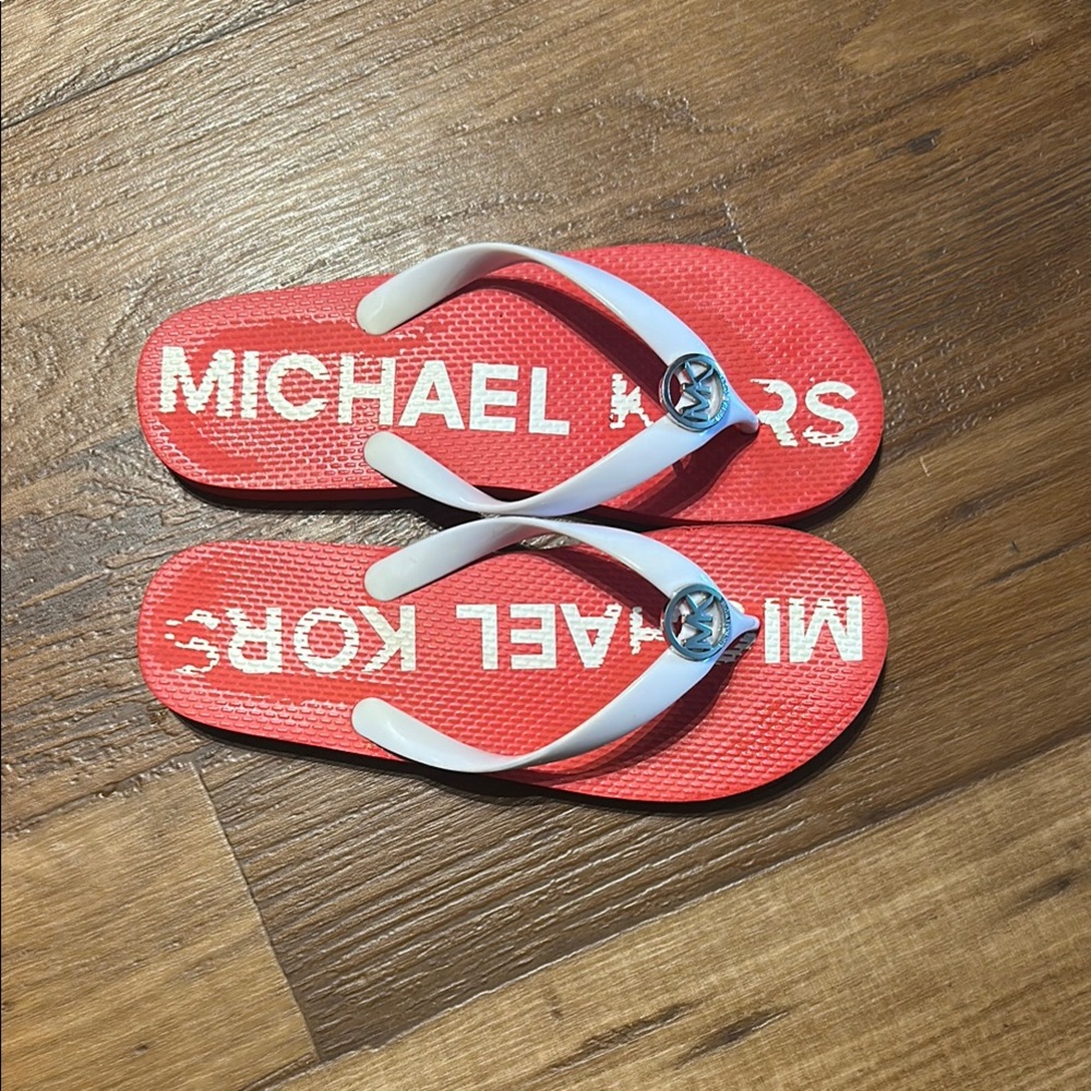 Michael Kors Vibrant Red Sandals with White Straps